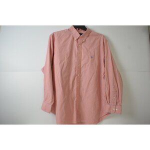 Ralph Lauren Stripe Casual Button-Down Shirt Men SZ 18- 34/35 Coral Melon/Blue